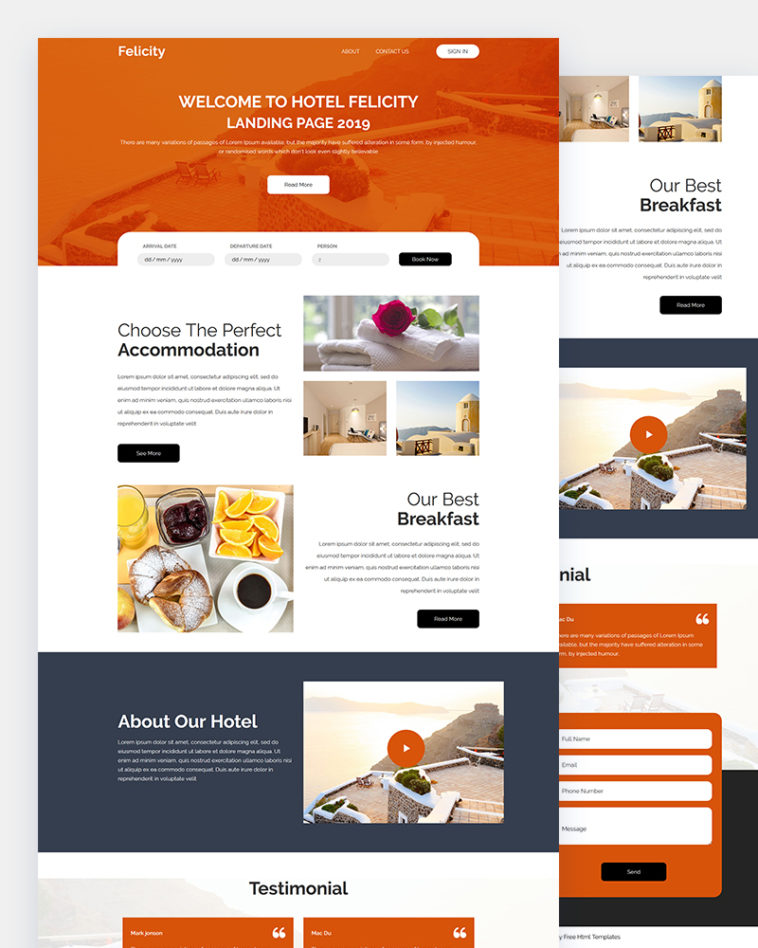 Felicity – Hotel Website PSD Template